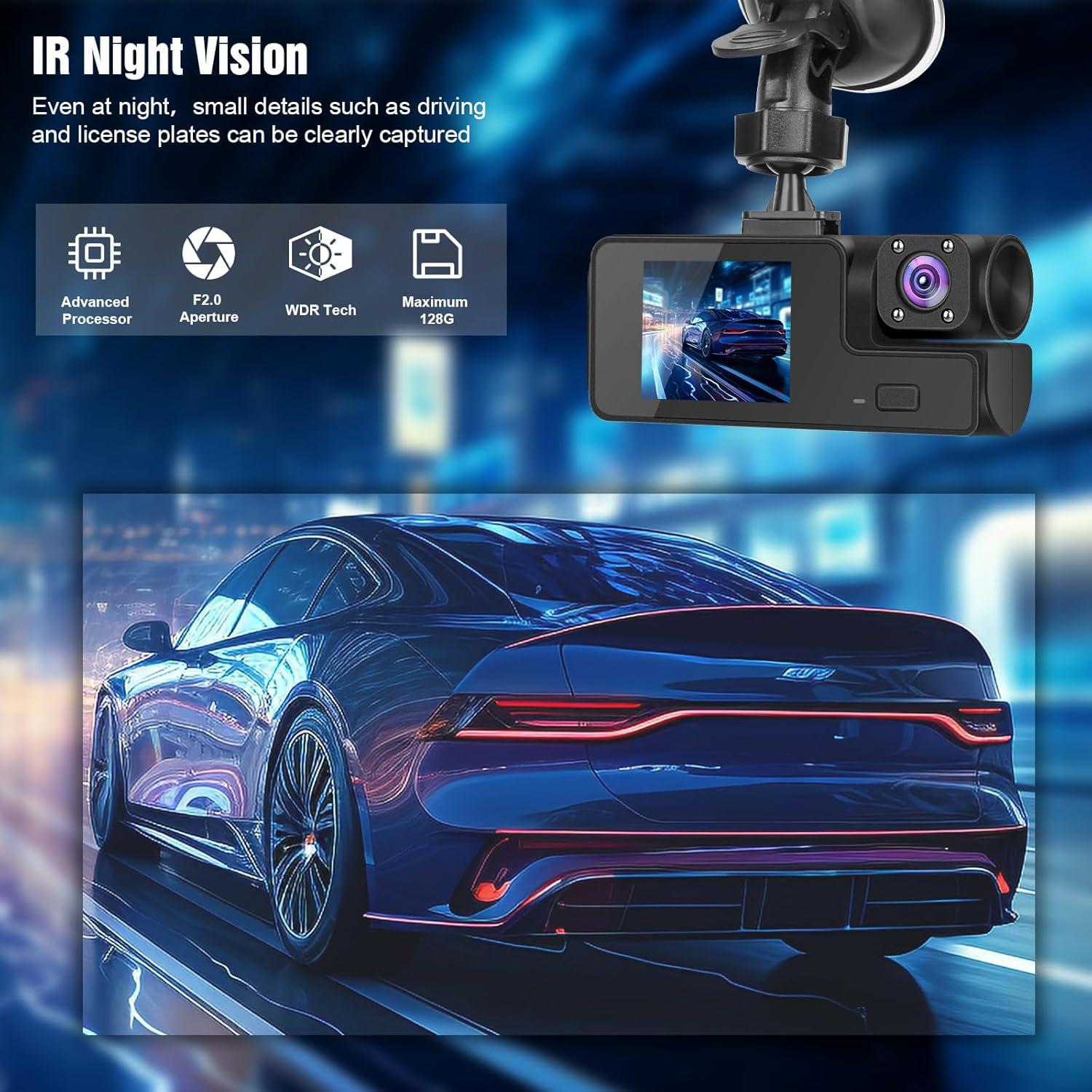 Cámara de Tablero TeqHome 3 Canales 1080P HD WiFi 64GB