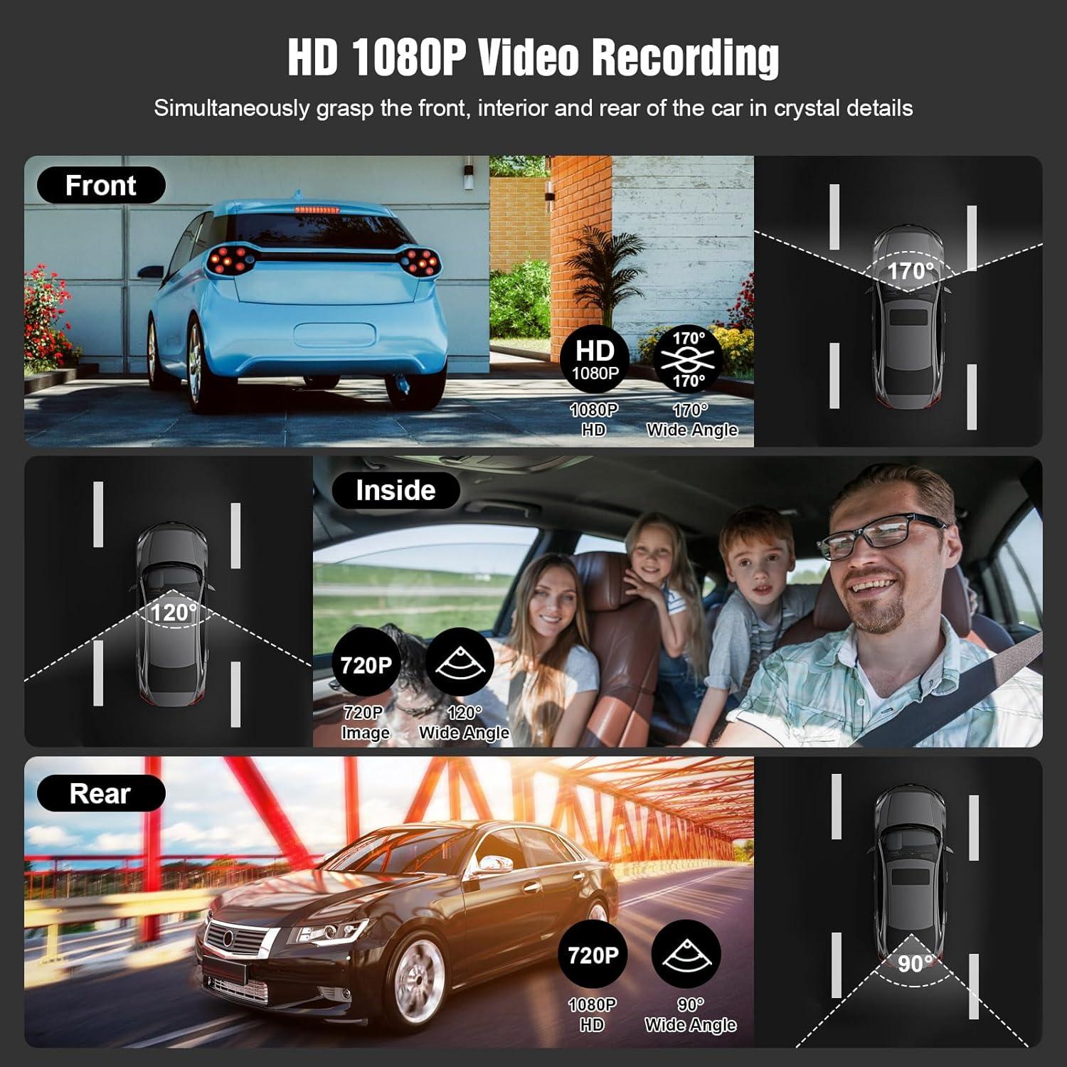 Cámara de Tablero TeqHome 3 Canales 1080P HD WiFi 64GB