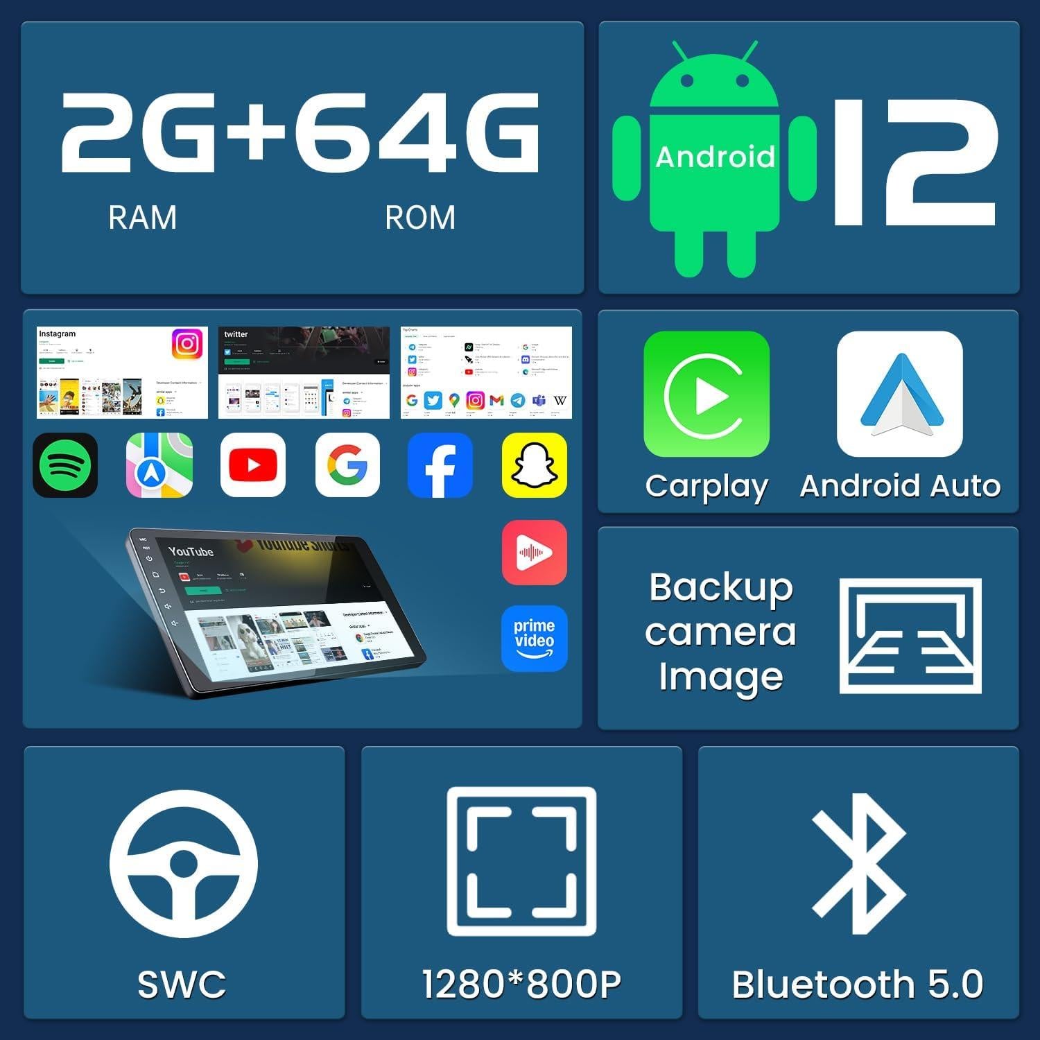 Estéreo Android 12 4-Core 64GB para Honda Accord 2003-2007