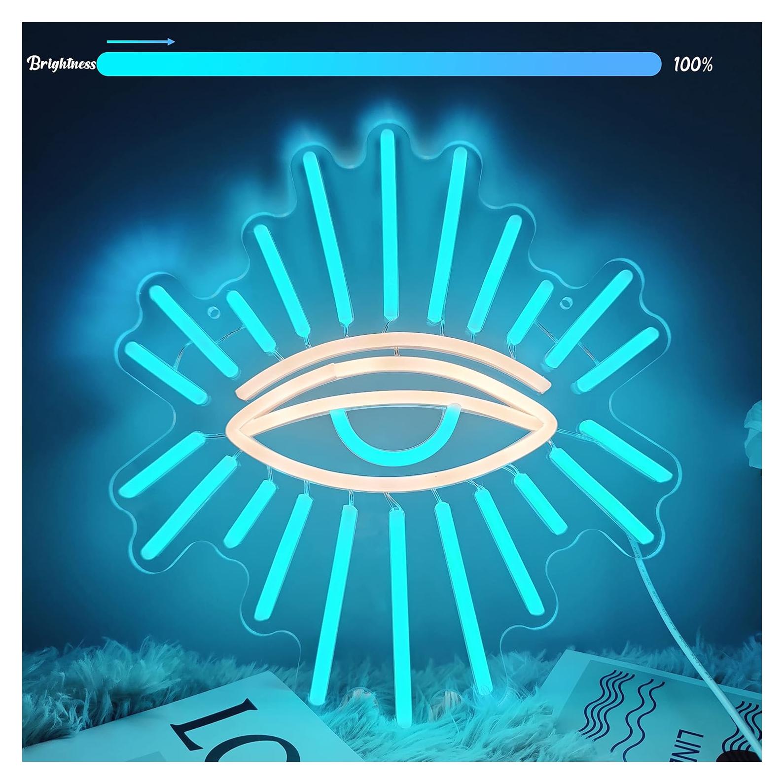 Cartel de Neón LED Ojo Malvado Abooly 33x30 cm Azul