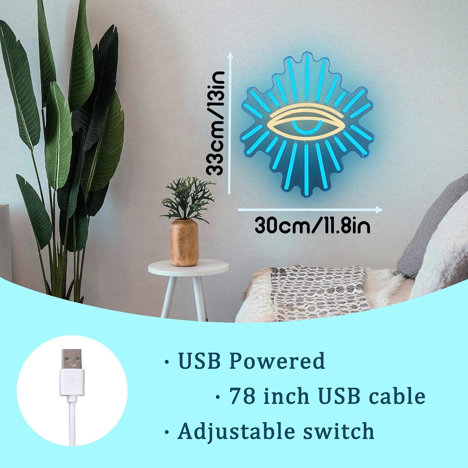 Cartel de Neón LED Ojo Malvado Abooly 33x30 cm Azul