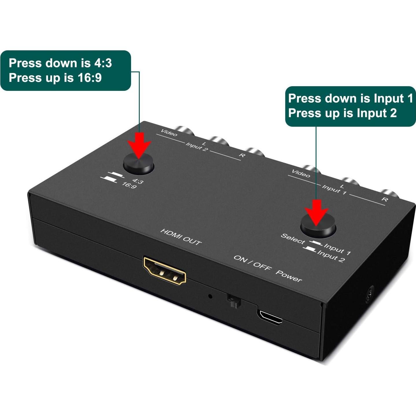 Convertidor AV a HDMI LVY 2 Puertos RCA 1080p Plug and Play