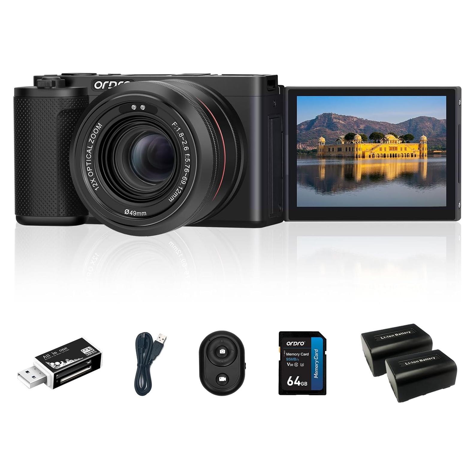 Cámara Digital ORDRO G730 5K 64MP Pantalla Plegable 12X