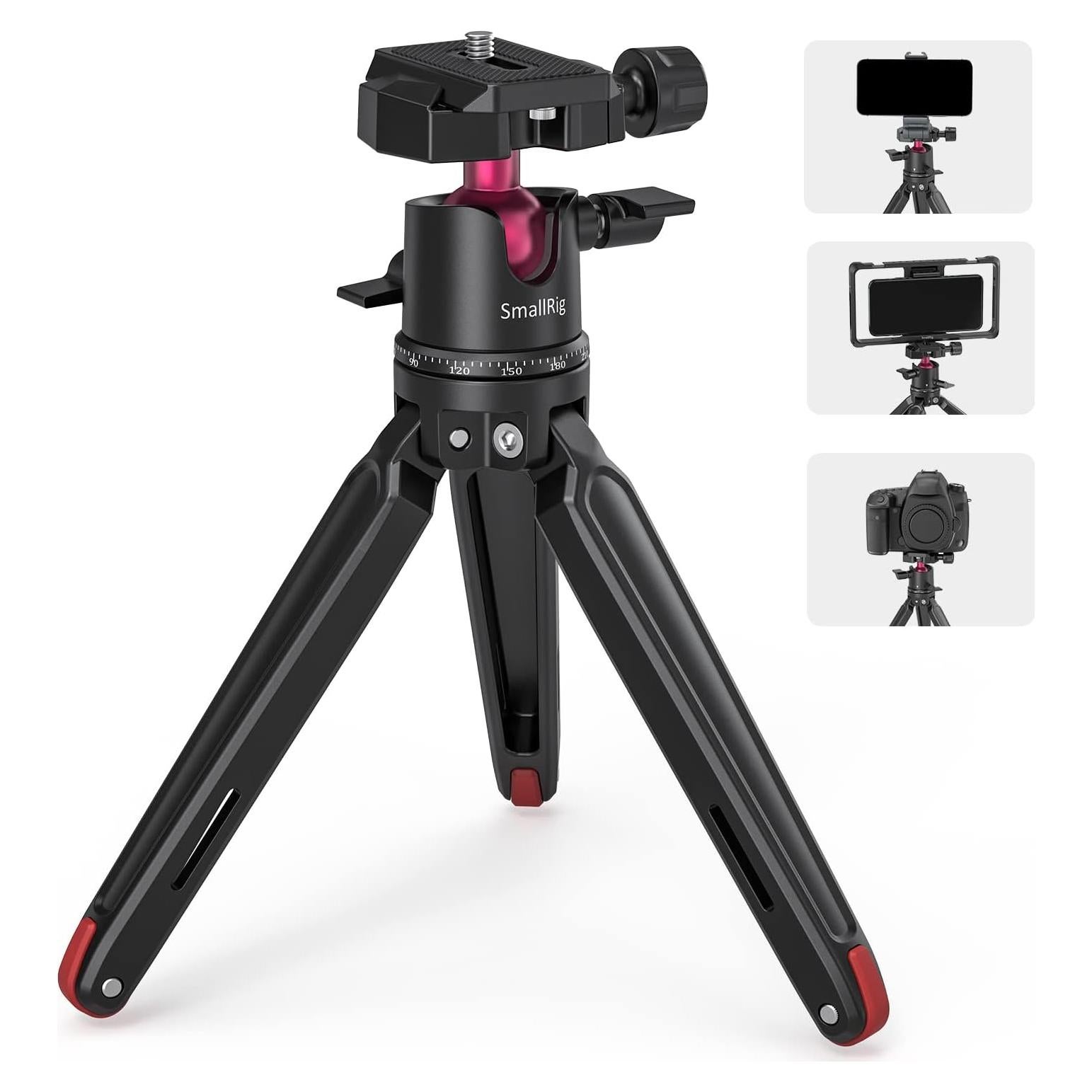 SmallRig Mini Tripod for Camera, Updated Desktop Tabletop Tripod with Arca-Type Compatible QR Plate, 360° Ball Head and 1/4 Screws Portable for Compact Cameras DSLRs, Phone, Gopro - BUT2664