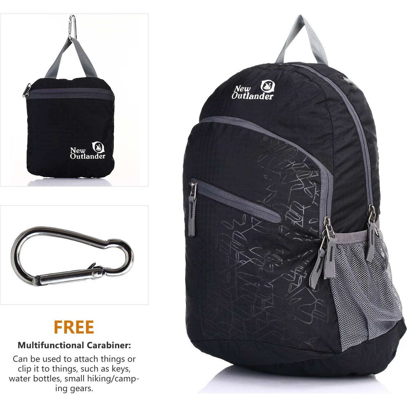 Mochila de viaje plegable Outlander 20L negra resistente