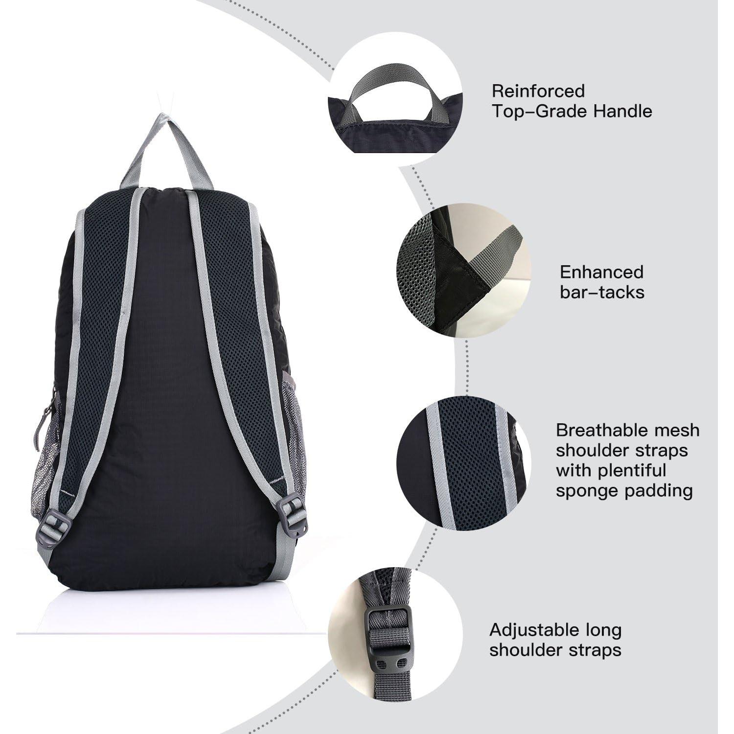 Mochila de viaje plegable Outlander 20L negra resistente