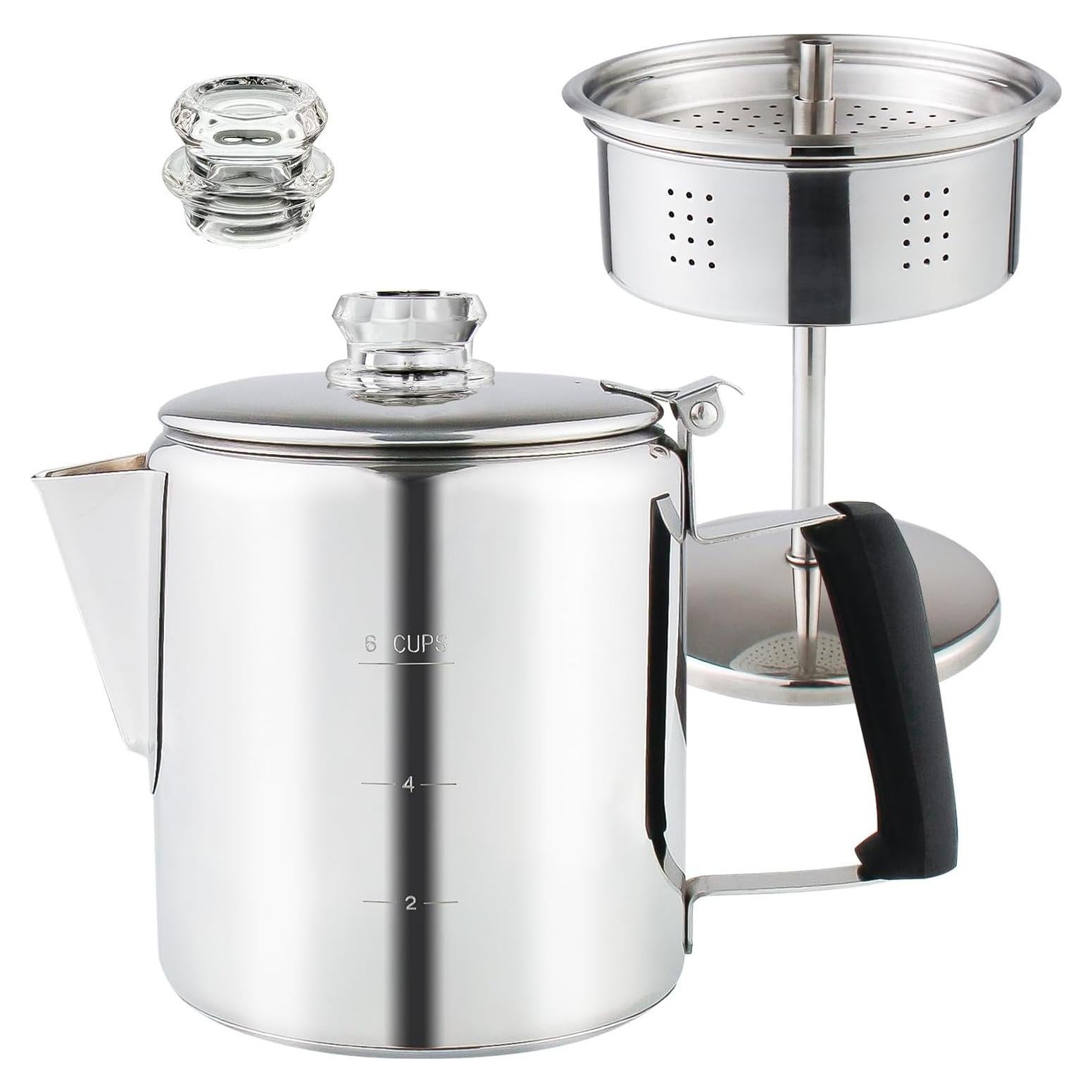 Cafetera Percoladora APOXCON de Acero Inoxidable 6 Tazas