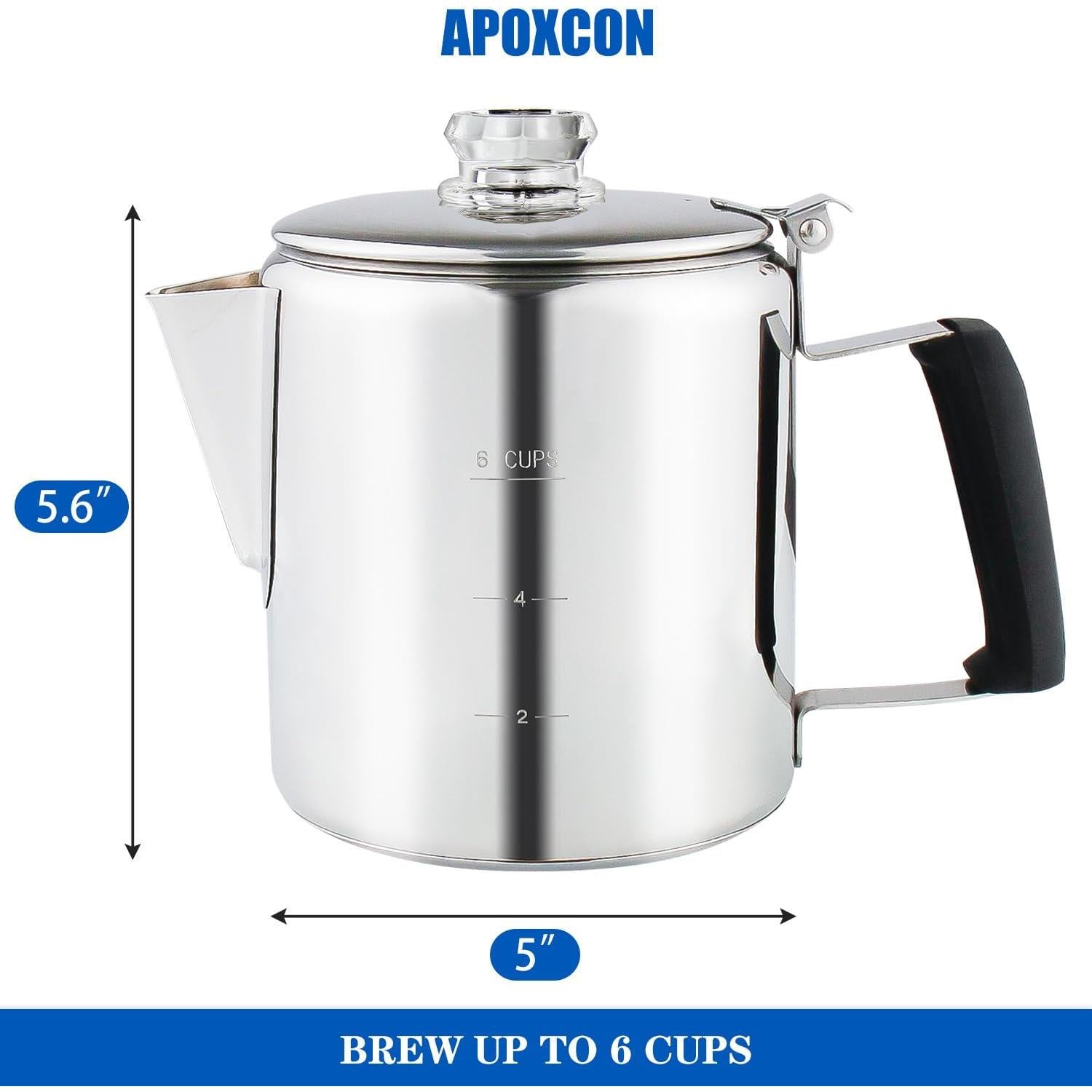 Cafetera Percoladora APOXCON de Acero Inoxidable 6 Tazas