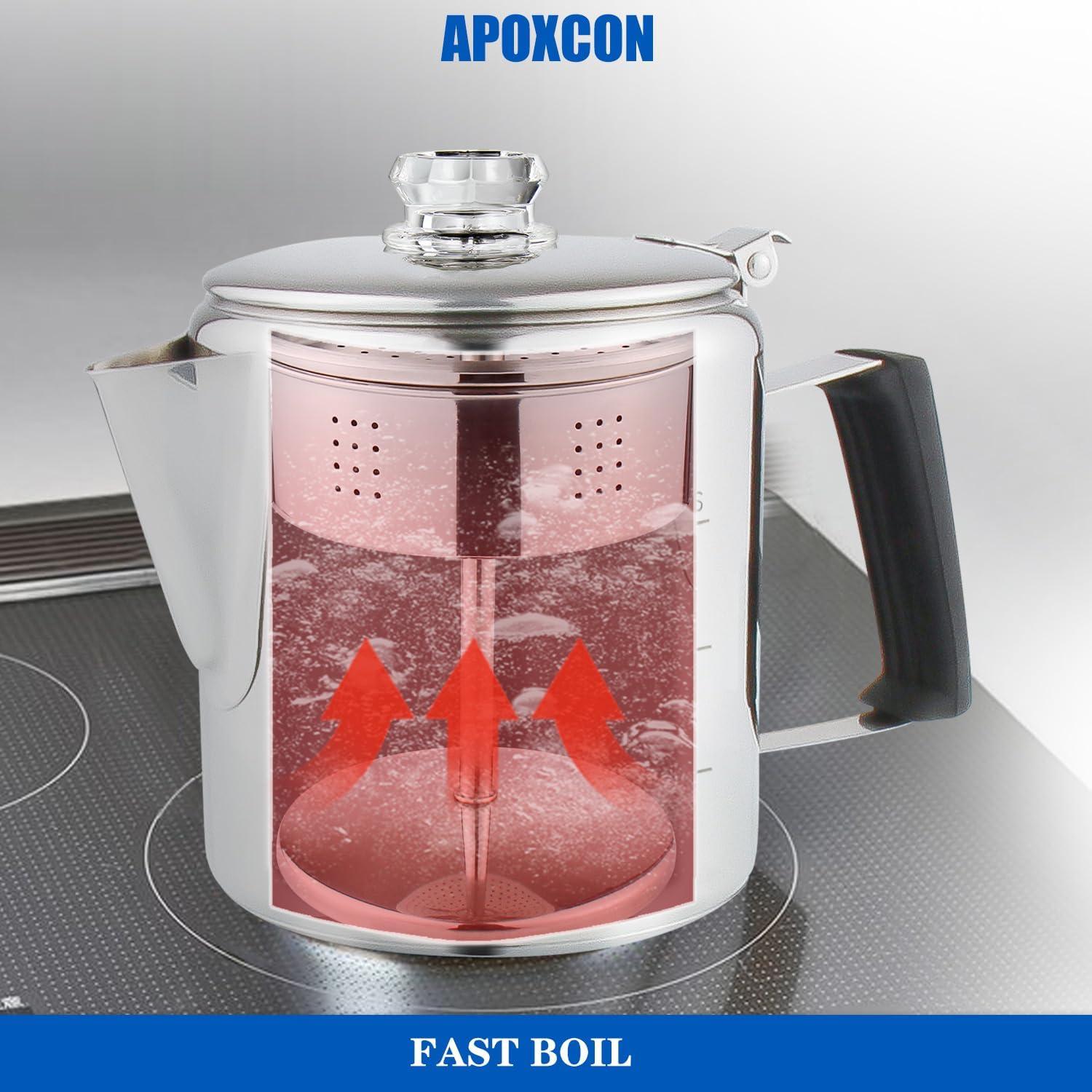 Cafetera Percoladora APOXCON de Acero Inoxidable 6 Tazas