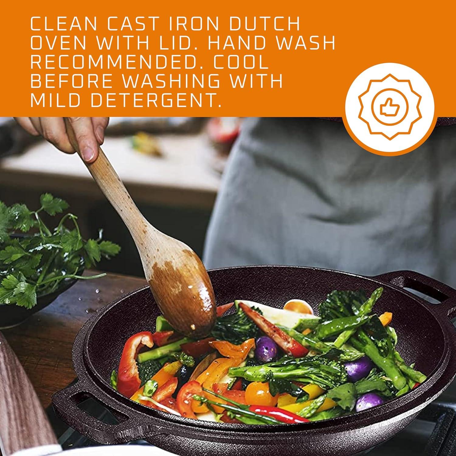 Bruntmor 2-in-1 Pre-Seasoned Cast Iron Dutch Oven with Handles - Crock Pot Black Cast Iron Pot with Skillet lid - All-in-One Cookware Braising Pan for Casserole Dish - 5 Quart - Black