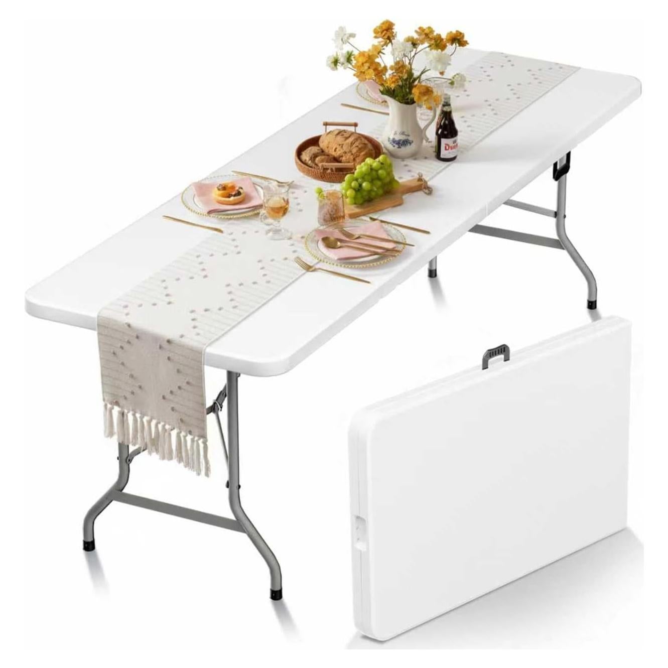 Mesa Plegable HLPB 2.4m Blanca para Camping y Picnic