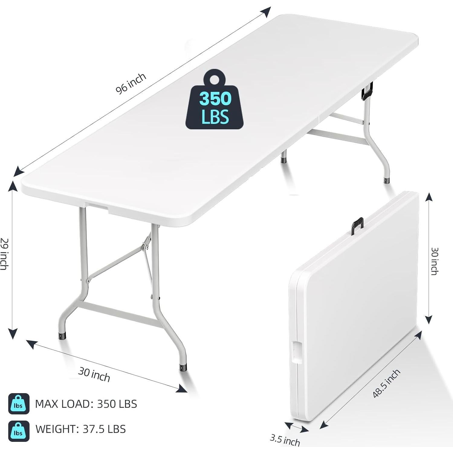 Mesa Plegable HLPB 2.4m Blanca para Camping y Picnic