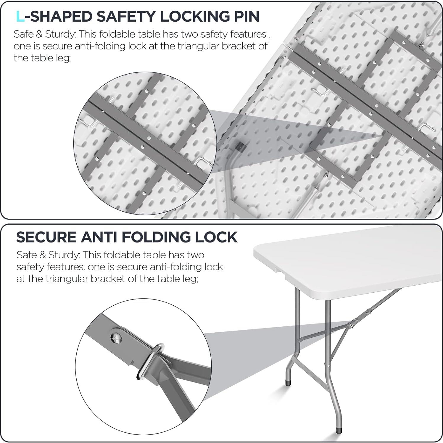 Mesa Plegable HLPB 2.4m Blanca para Camping y Picnic