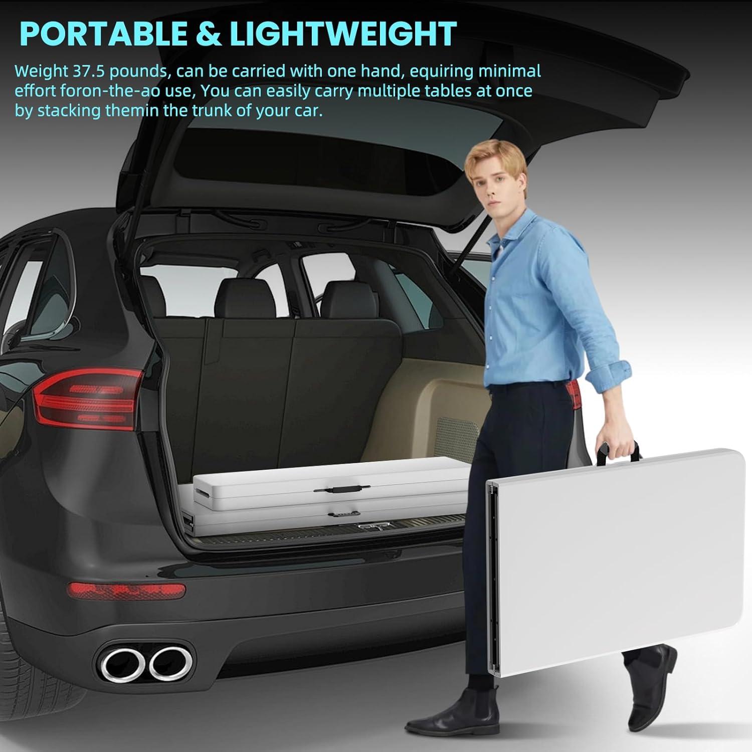 Mesa Plegable HLPB 2.4m Blanca para Camping y Picnic