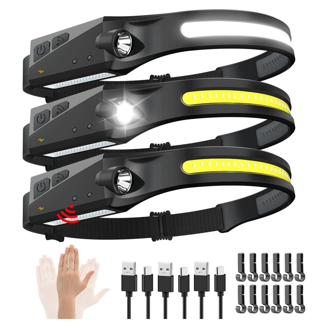 Linterna Frontal Recargable WopkDupk 3PCS LED 230° 1200mAh