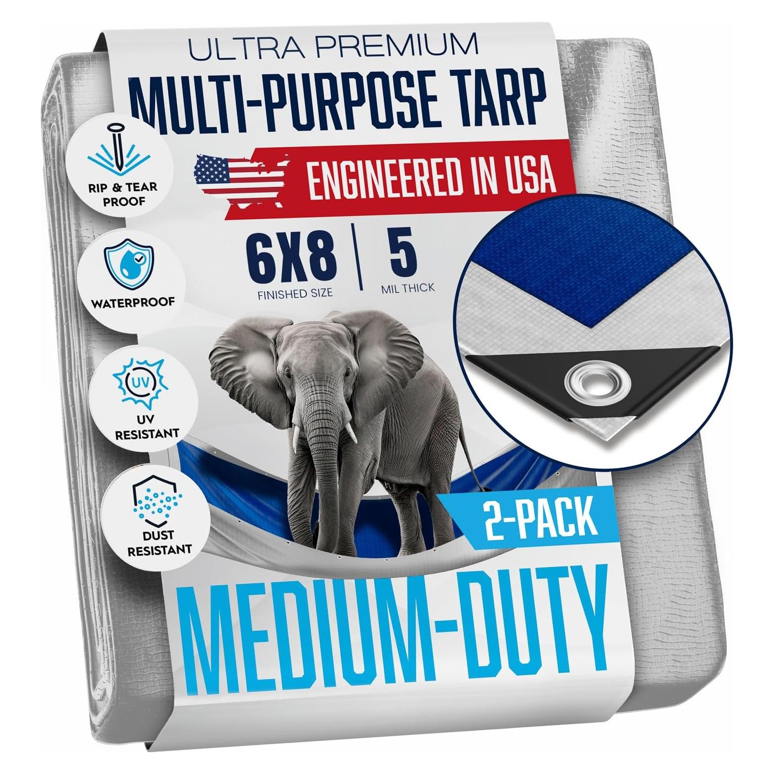 Lona Impermeable 6x8 Pies KING-A-MA-JIGS - 2 Pack Azul Plata