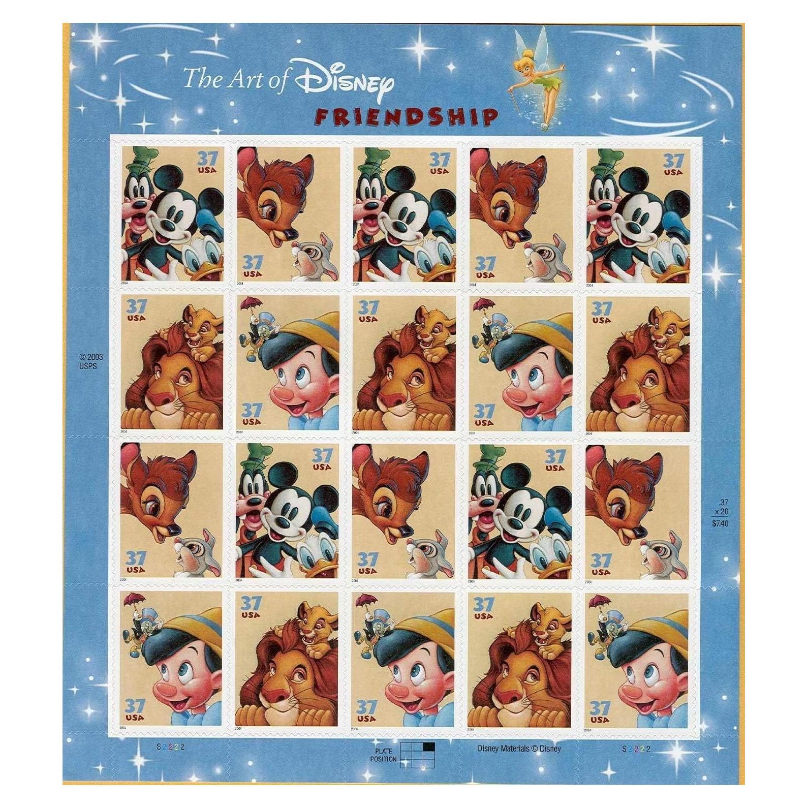 Sellos Postales Disney El Arte de la Amistad USPS 2004