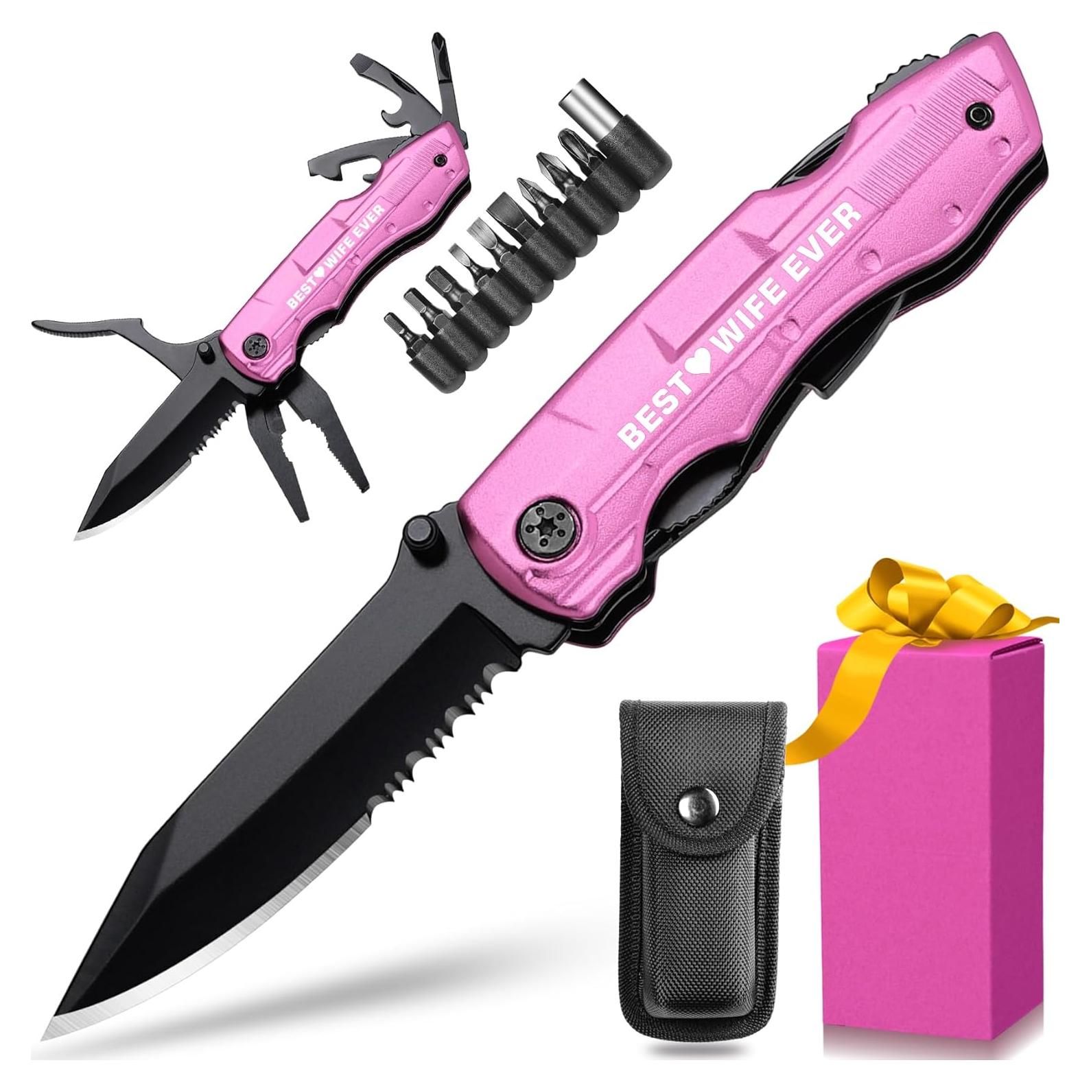 Wife Gifts ldeas, BEST WIFE EVER P-ink Multitool Knife, Wife Christmas Gifts from Husband, Wife Stocking Stuffers, Birthday Gifts for Wife, Valentines Day Anniversary