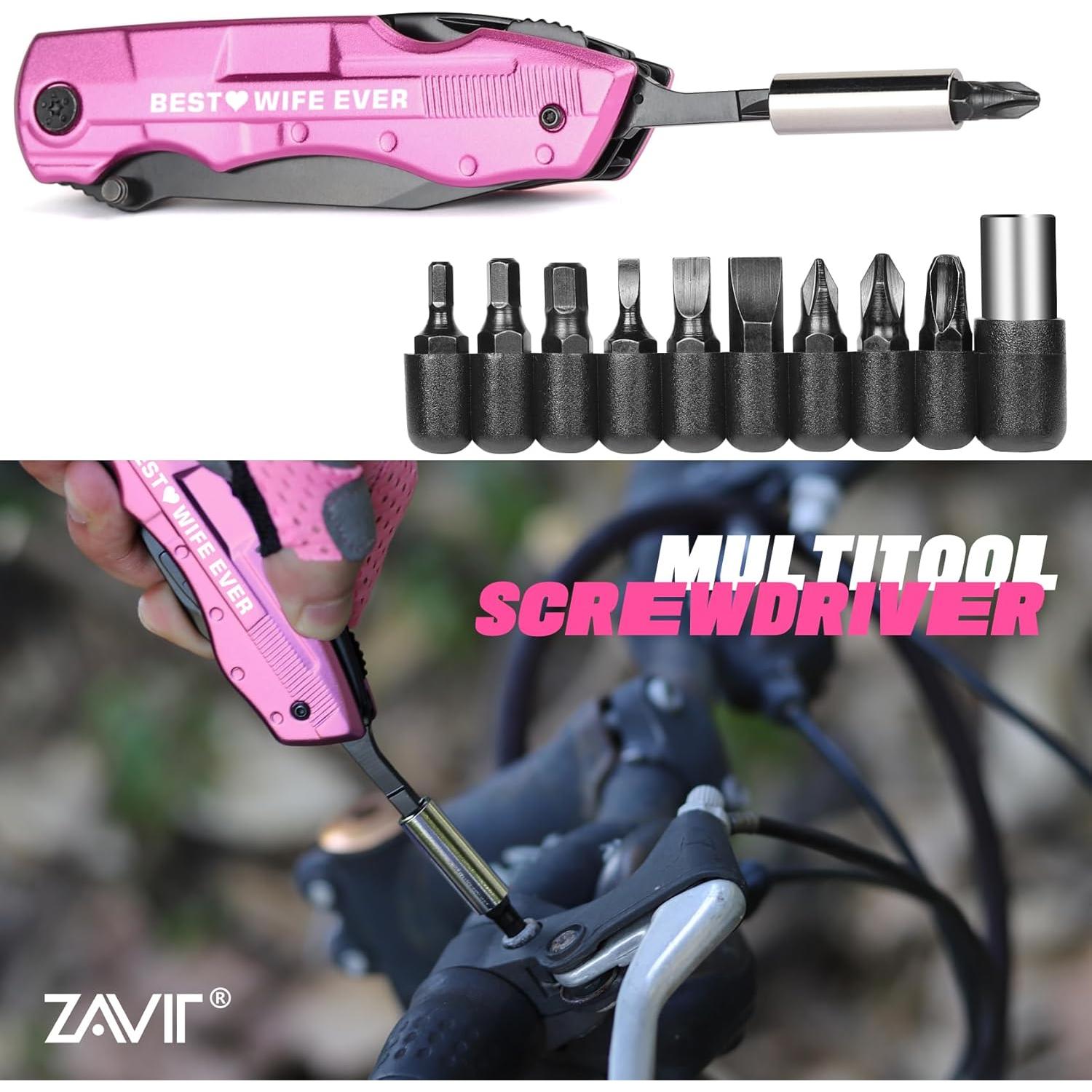 Wife Gifts ldeas, BEST WIFE EVER P-ink Multitool Knife, Wife Christmas Gifts from Husband, Wife Stocking Stuffers, Birthday Gifts for Wife, Valentines Day Anniversary