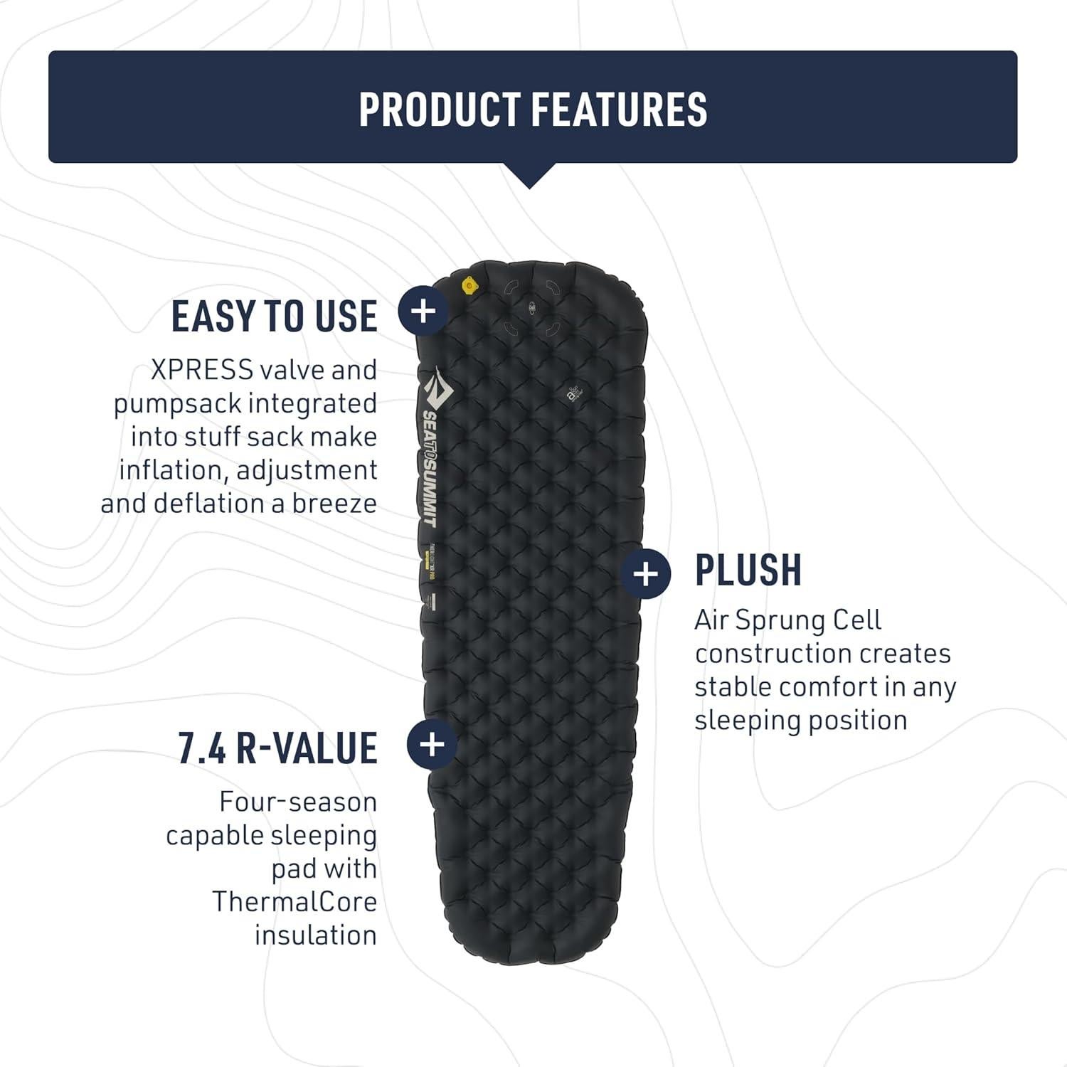 Sea to Summit Ether Light XR Pro Insulated Sleeping Pad, Tapered - Small (66 x 21.5 x 4 inches)