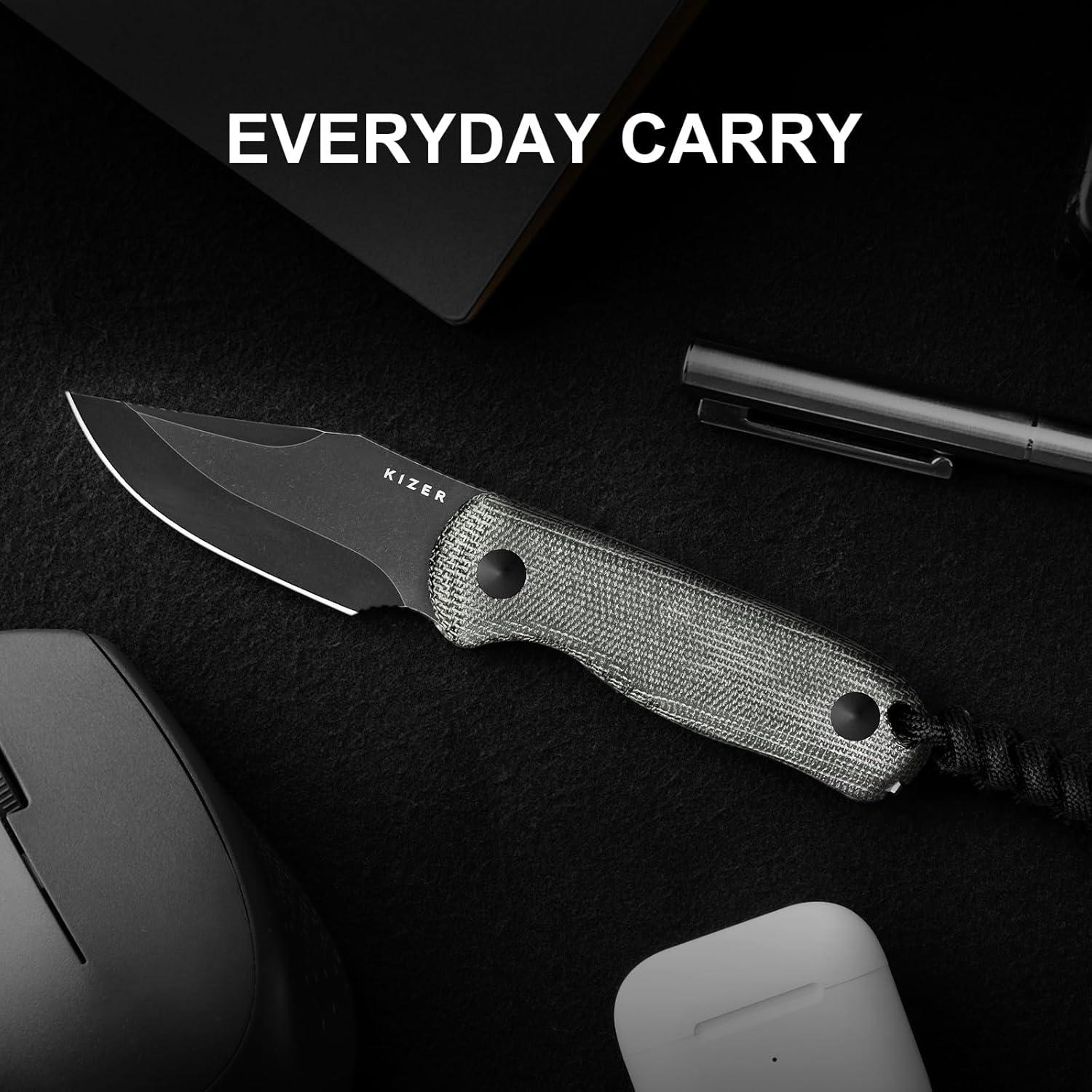 Cuchillo Fijo Kizer Drop Bear 6.6 cm AEB-L Micarta Negro EDC