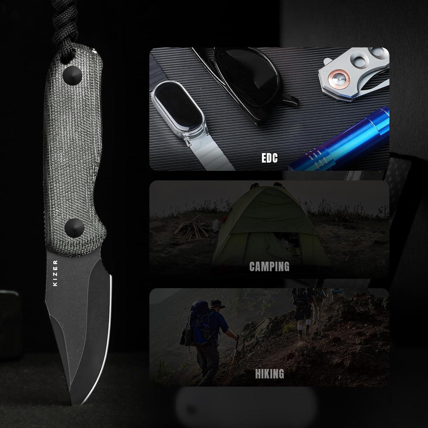 Cuchillo Fijo Kizer Drop Bear 6.6 cm AEB-L Micarta Negro EDC