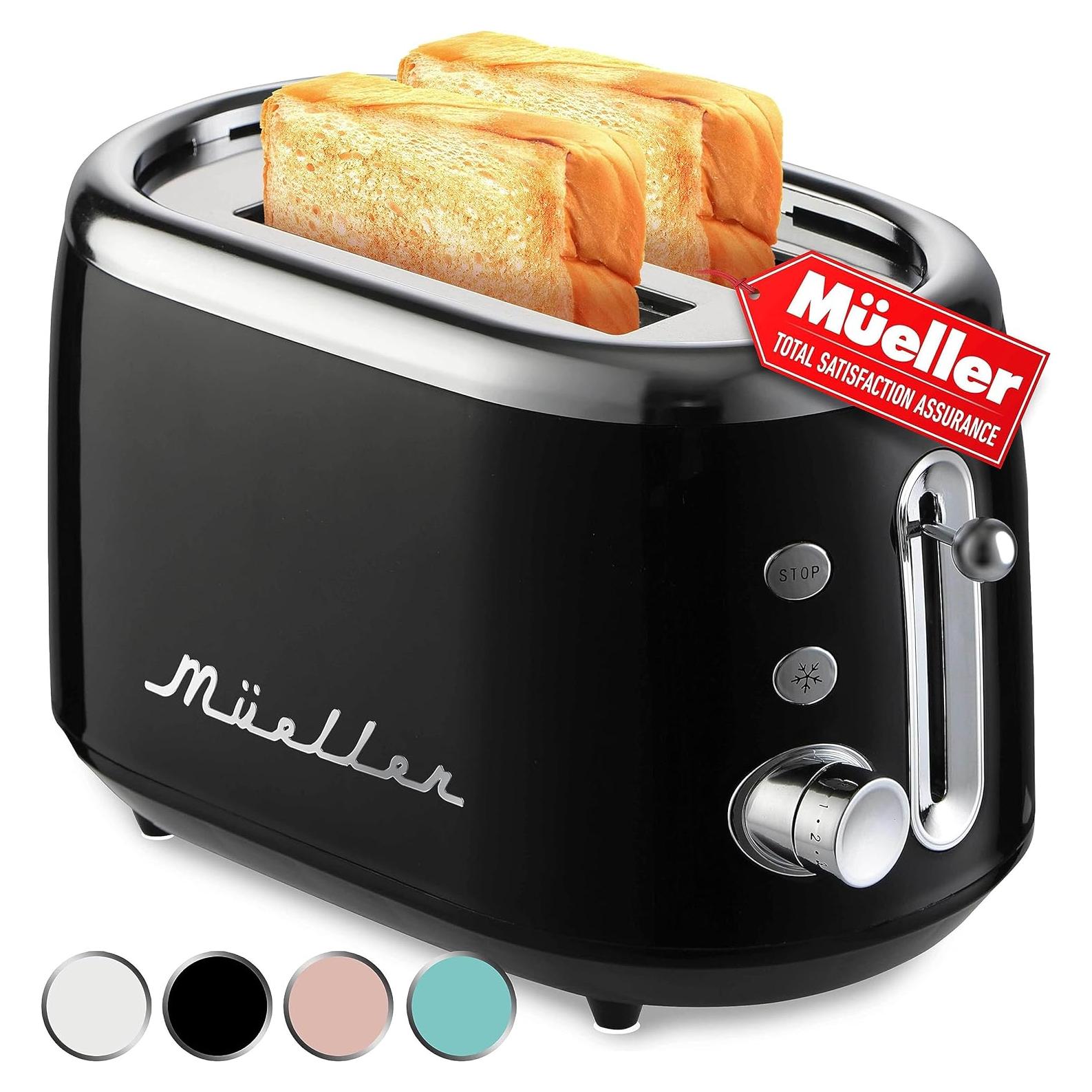 Tostadora Retro 2 Rebanadas Muellerhome Acero Inoxidable Negro