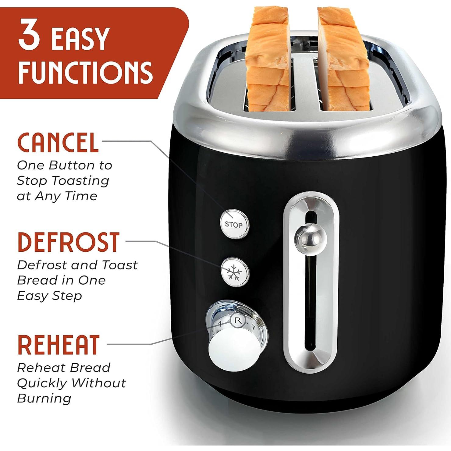 Tostadora Retro 2 Rebanadas Muellerhome Acero Inoxidable Negro