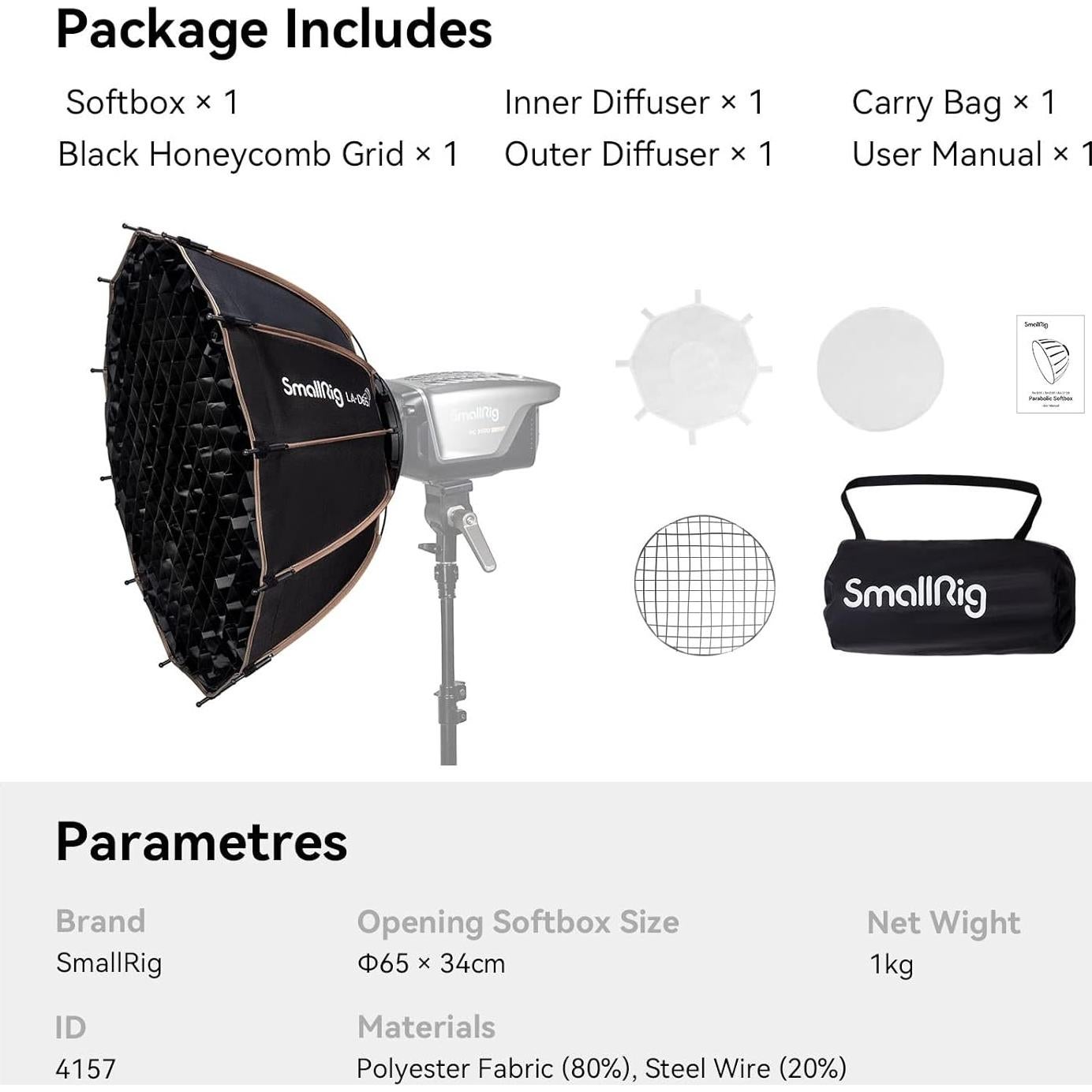 Softbox Parabólico SMALLRIG LA-D65 65cm Liberación Rápida