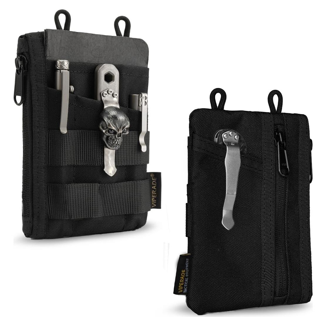 VIPERADE VE16N EDC Pouch, Men's EDC Organizer with 5 Pockets, 2 Zipper Pockets, Slim EDC Wallet, Multitool Pouch for Everyday Carry (Black)