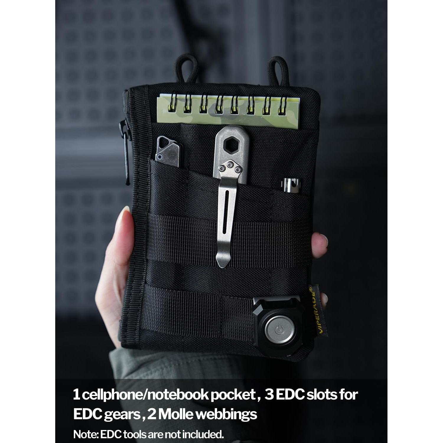 VIPERADE VE16N EDC Pouch, Men's EDC Organizer with 5 Pockets, 2 Zipper Pockets, Slim EDC Wallet, Multitool Pouch for Everyday Carry (Black)