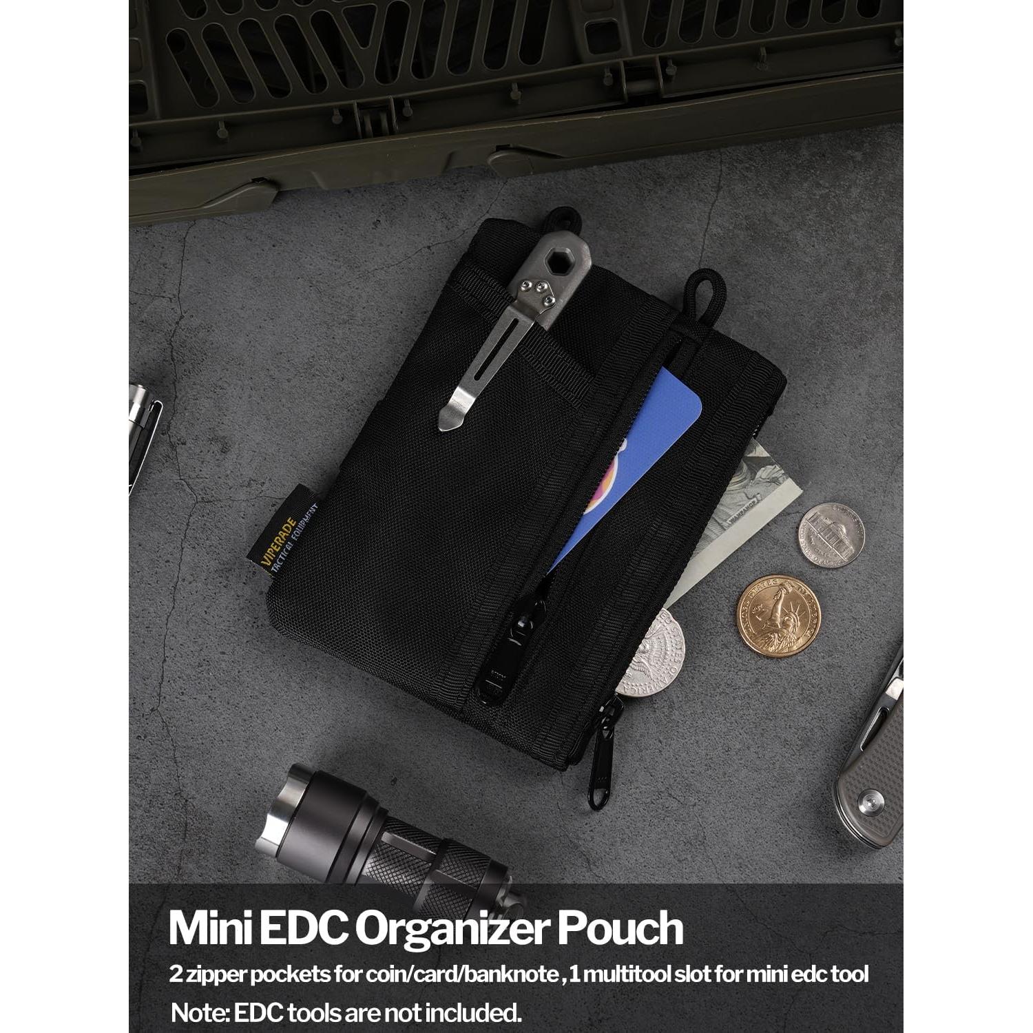 VIPERADE VE16N EDC Pouch, Men's EDC Organizer with 5 Pockets, 2 Zipper Pockets, Slim EDC Wallet, Multitool Pouch for Everyday Carry (Black)