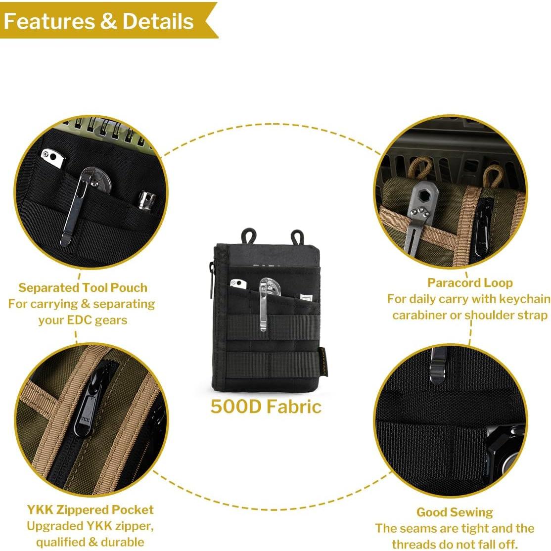 VIPERADE VE16N EDC Pouch, Men's EDC Organizer with 5 Pockets, 2 Zipper Pockets, Slim EDC Wallet, Multitool Pouch for Everyday Carry (Black)