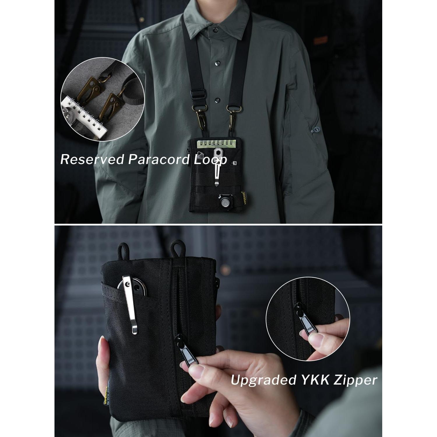 VIPERADE VE16N EDC Pouch, Men's EDC Organizer with 5 Pockets, 2 Zipper Pockets, Slim EDC Wallet, Multitool Pouch for Everyday Carry (Black)