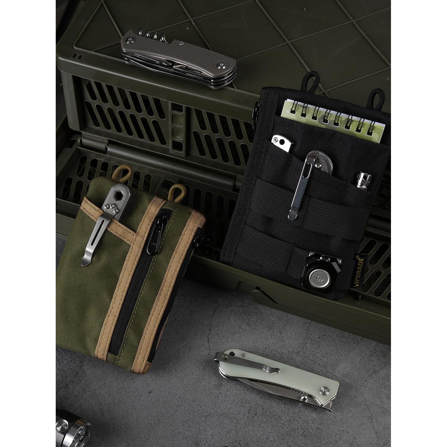 VIPERADE VE16N EDC Pouch, Men's EDC Organizer with 5 Pockets, 2 Zipper Pockets, Slim EDC Wallet, Multitool Pouch for Everyday Carry (Black)