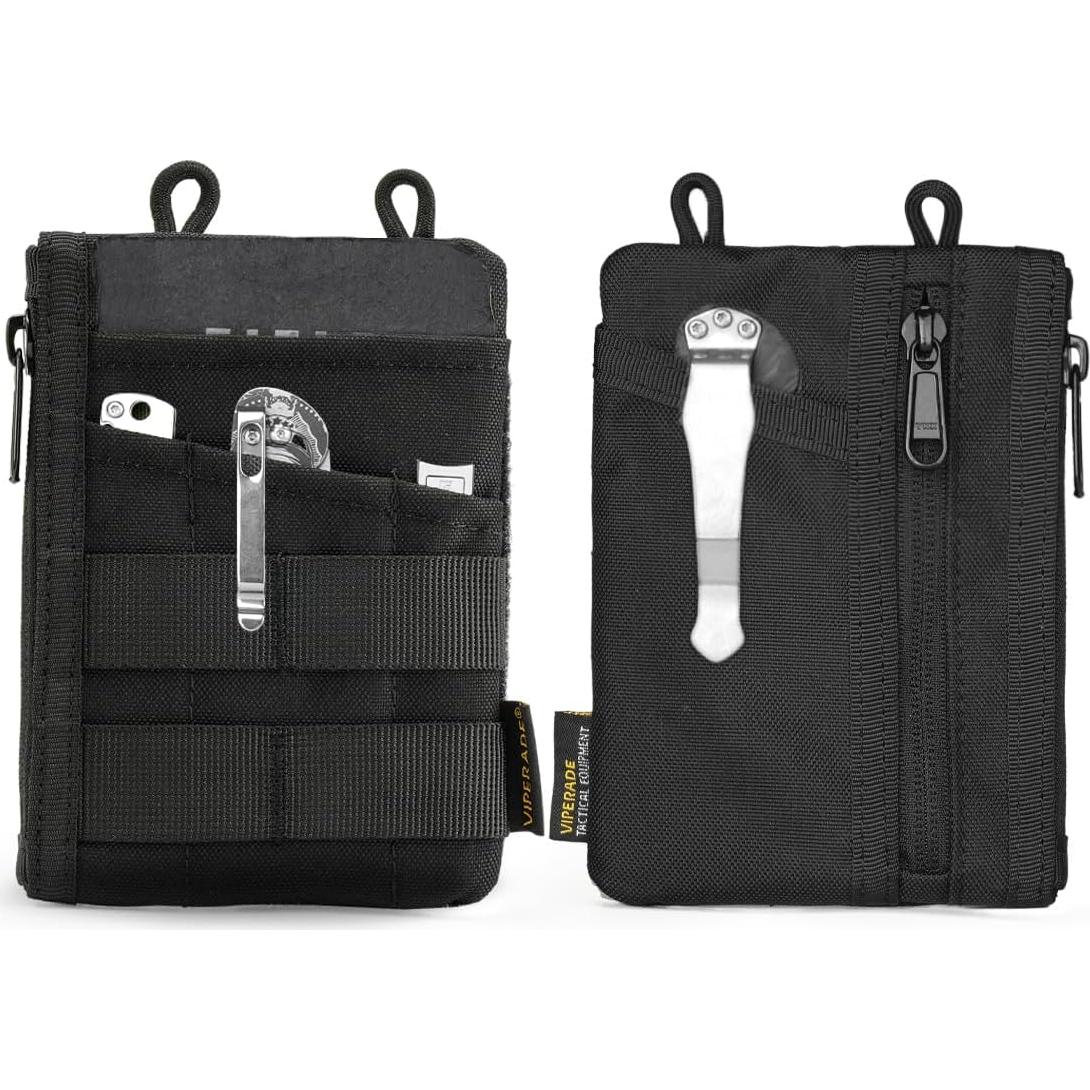 VIPERADE VE16N EDC Pouch, Men's EDC Organizer with 5 Pockets, 2 Zipper Pockets, Slim EDC Wallet, Multitool Pouch for Everyday Carry (Black)