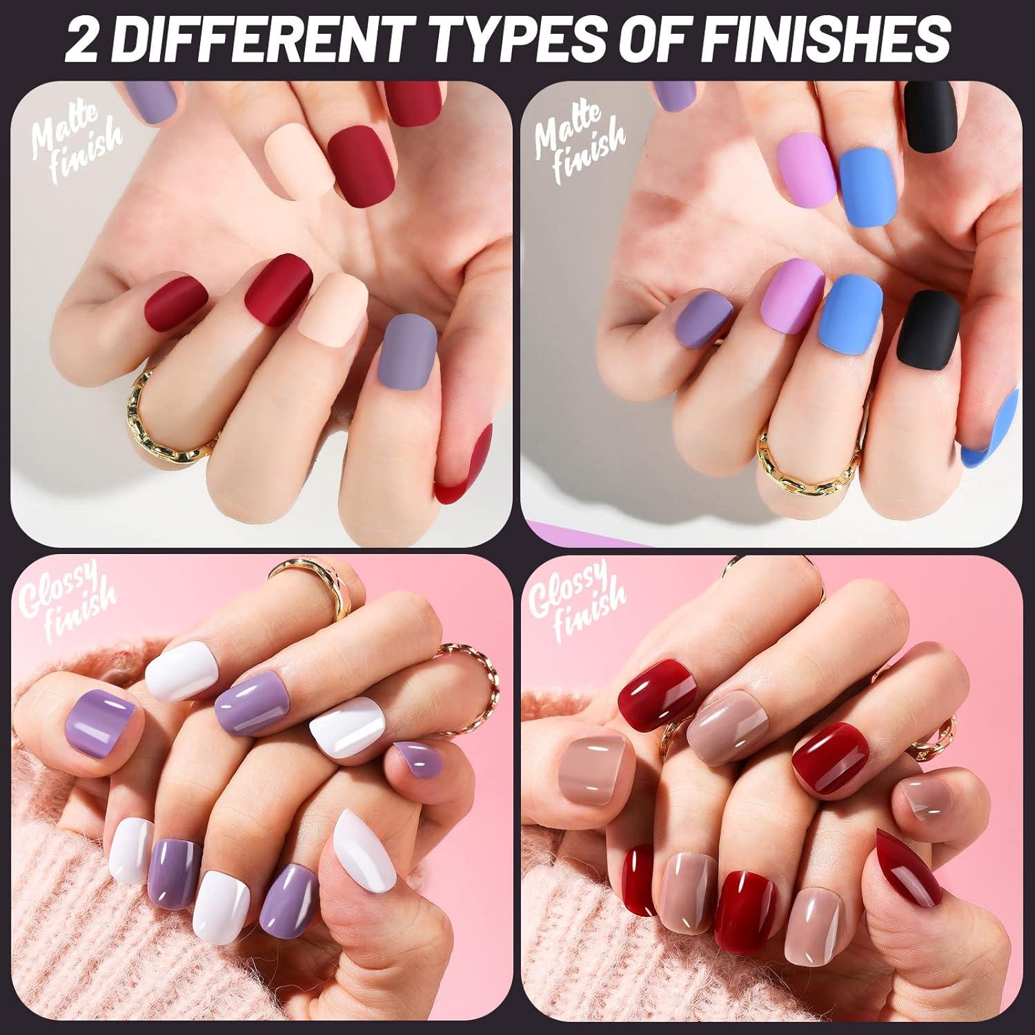 Kit Uñas Postizas Cortas Teenitor 576 Pcs Mate y Brillantes