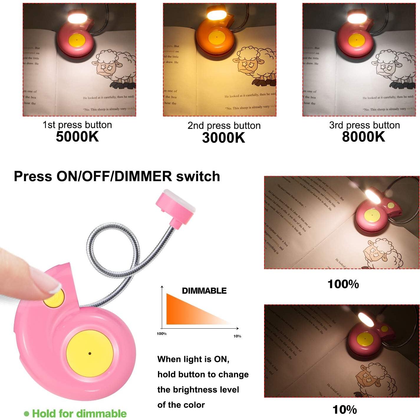 Luz de Lectura LED Recargable HONGUT Rosa con 3 Brillos