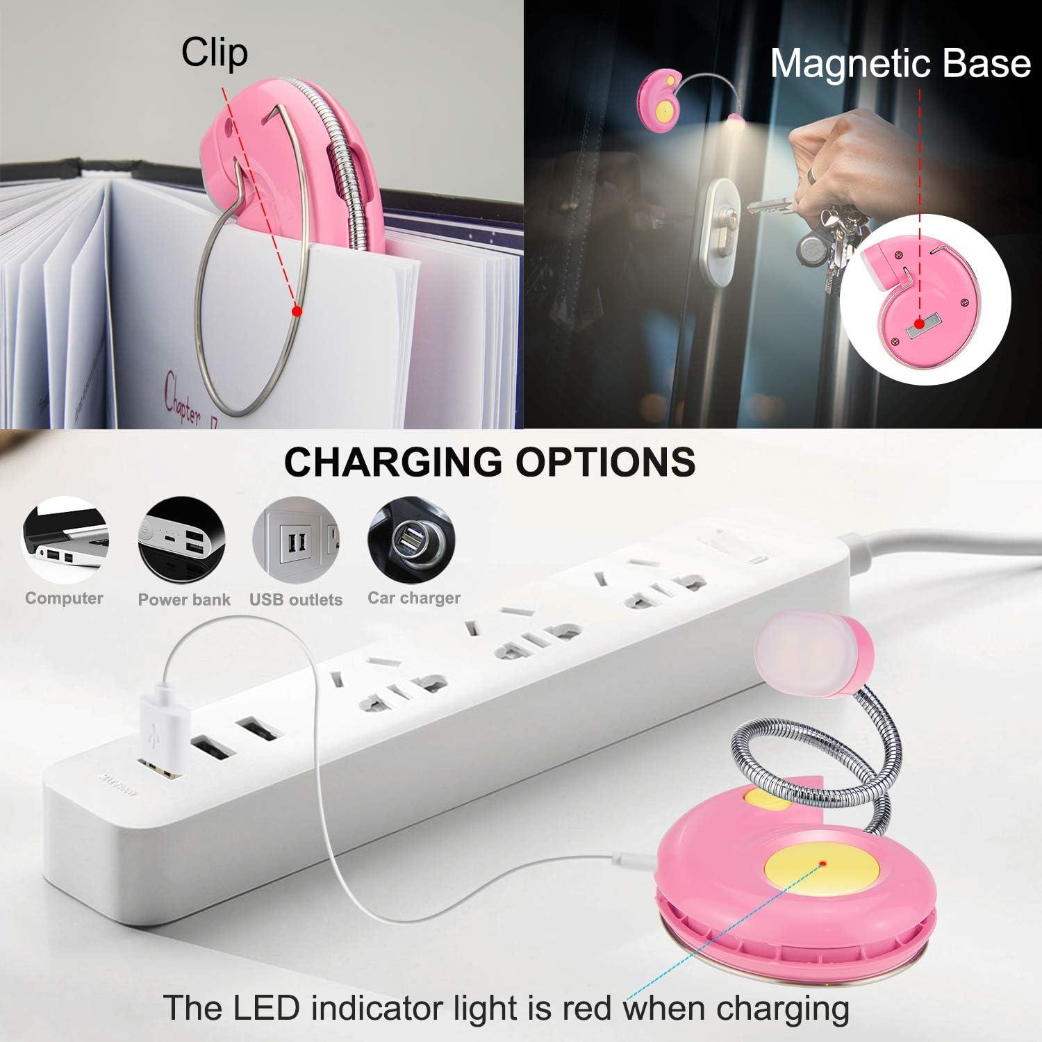 Luz de Lectura LED Recargable HONGUT Rosa con 3 Brillos