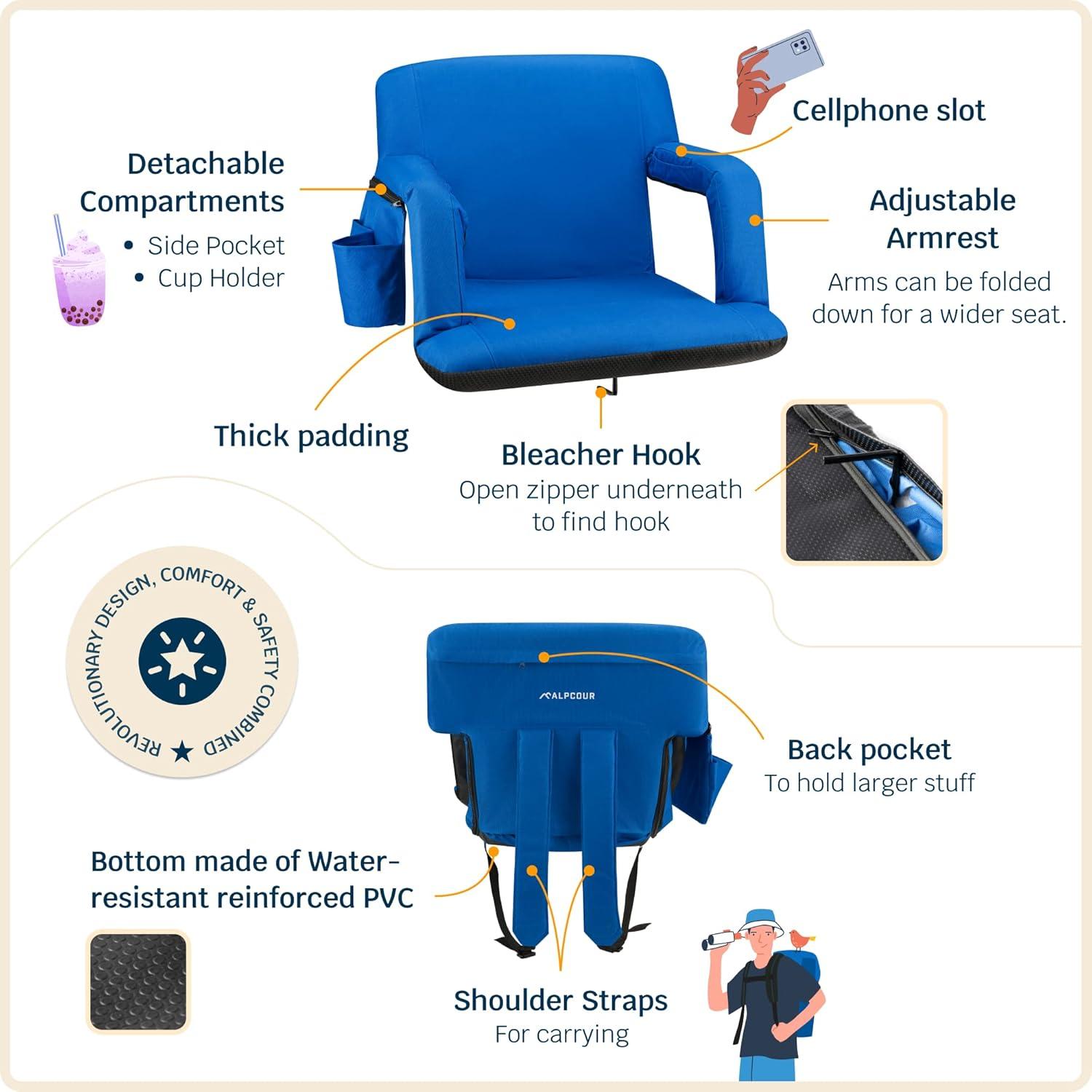 Silla de Estadio Plegable Alpcour Azul Real con Reposabrazos