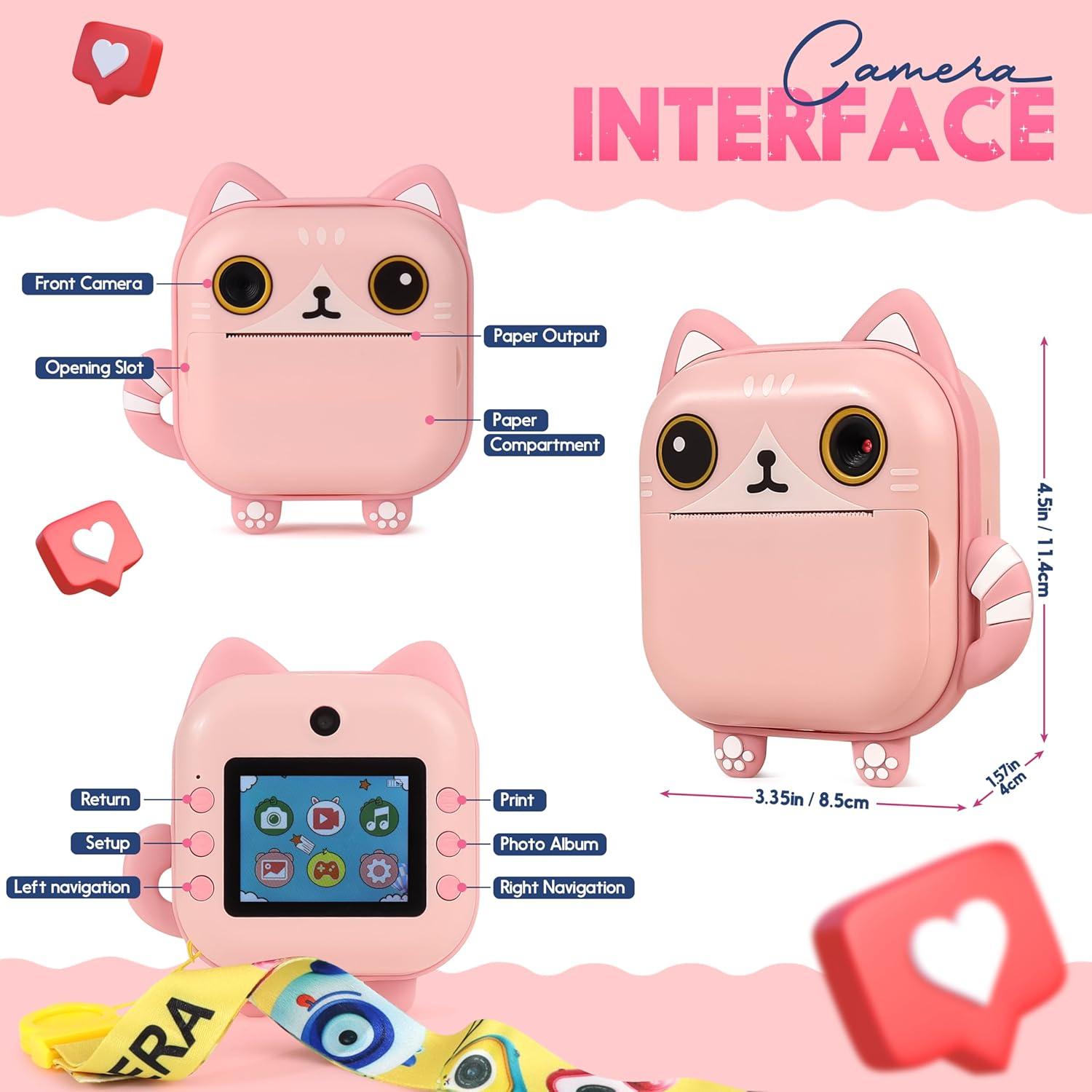 Photomaker Kit - Instant Print Camera for Kids Plus DIY Journal Kit for Girls - 150 Pcs Tween Journal & Camera for Girls - 6 7 8 9 10 11 12 13 14 Year Old Girl (Cat)