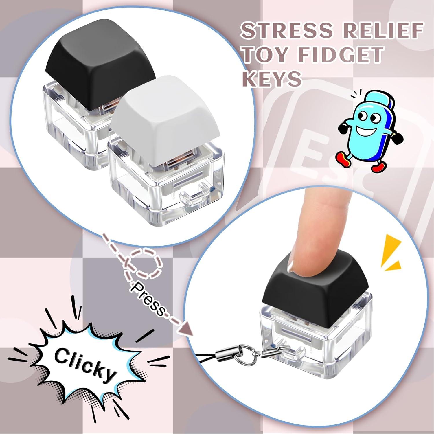 Taiyin 2 Pcs Keyboard Fidget Keychain Decompression Toys Finger Stress Relief Finger Keyboard Keychain Fidget Button for Adult Gifts to Pass The Boring Time(Classic Style)