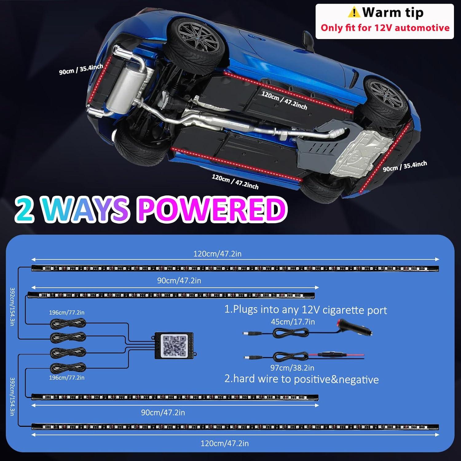 Kit de Iluminación Inferior YUGUANG 4Pcs RGB Multicolor Impermeable