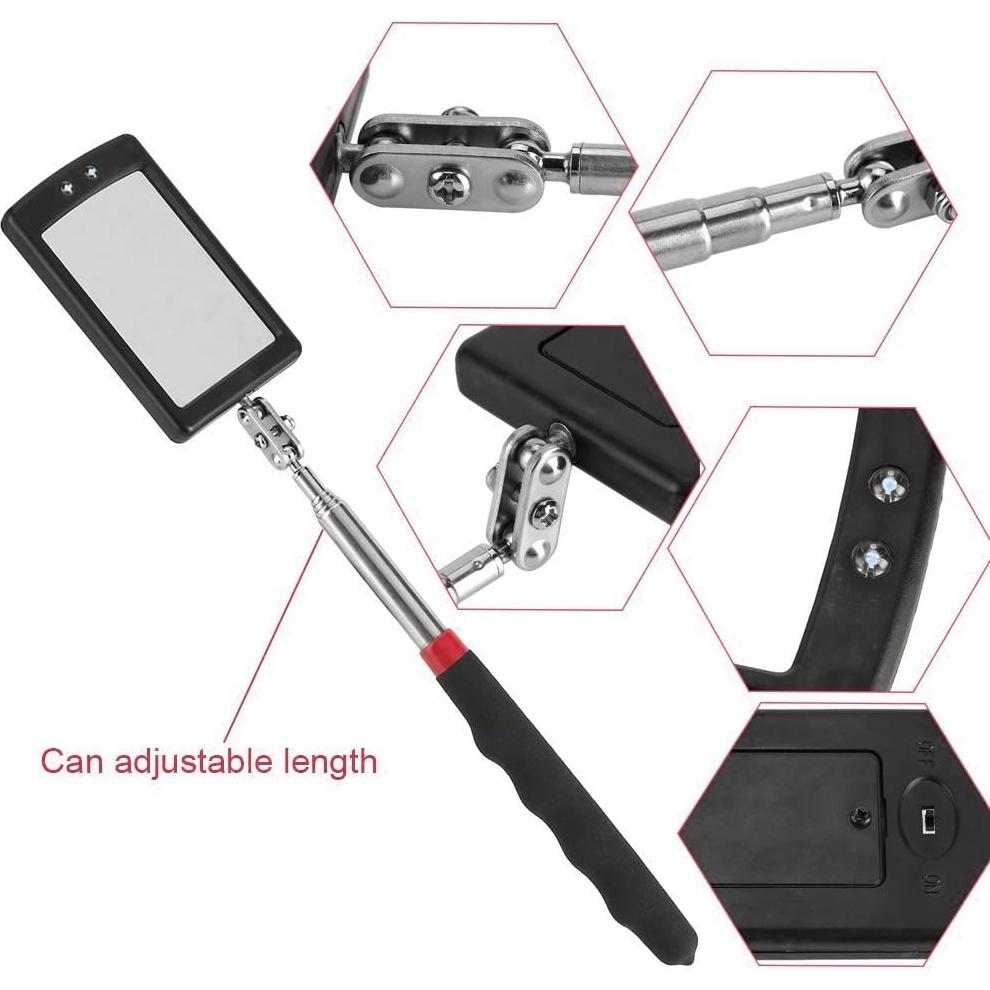 Telescoping Lighted Inspection Mirror，Telescoping LED Lighted Flexible Inspection Mirror 360 Swivel for Extra Viewing