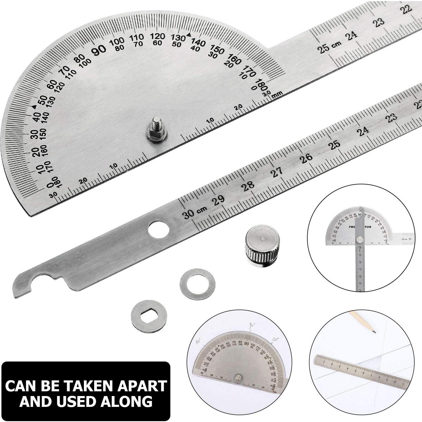 Angle Protractor Angle Finder Ruler Two Arm Stainless Steel Protractor Woodworking Ruler Measure Tool with 0-180 Degrees(30 cm/ 11.8 Inch)