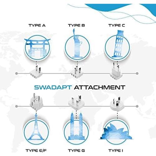 Adaptador de Viaje Universal Ceptics WPS-2B+ con 2 USB-A y USB-C