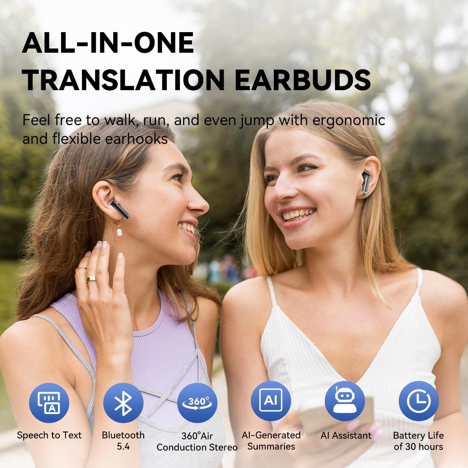 Auriculares de Traducción AI Bluetooth 144 Idiomas Negro-Y16