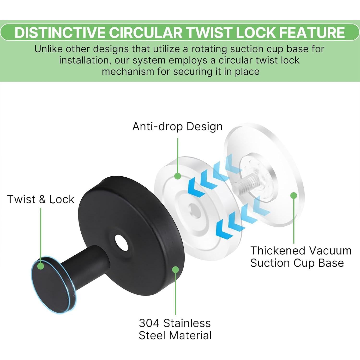 Ganchos de Ventosa Fasbeu Negros 2 Pcs Acero Inoxidable