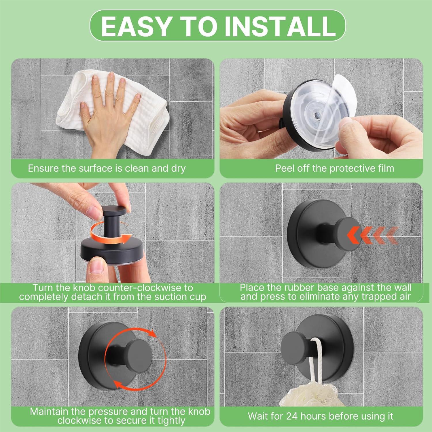 Ganchos de Ventosa Fasbeu Negros 2 Pcs Acero Inoxidable