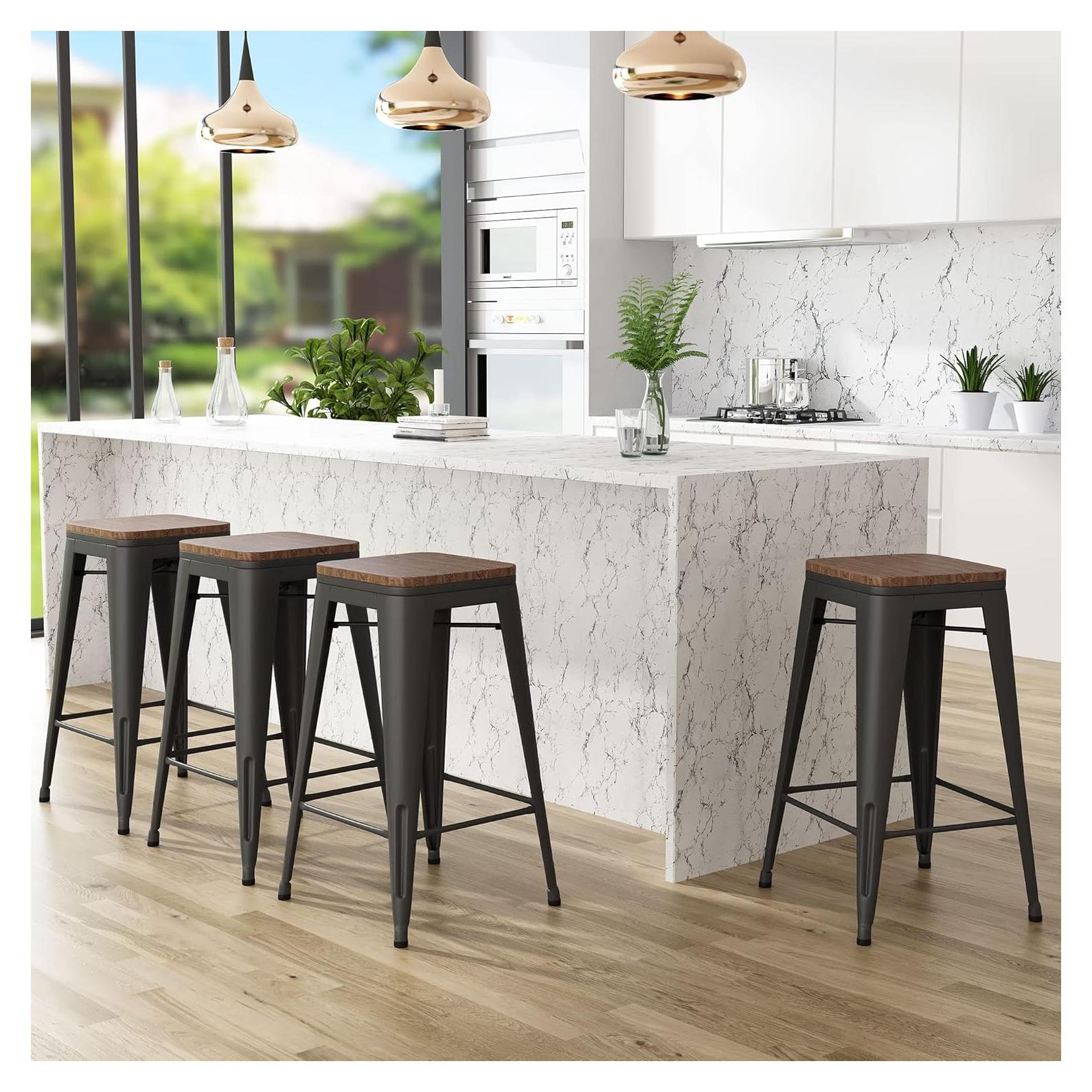 Conjunto de 4 Taburetes de Bar Andeworld 61 cm Metal y Madera